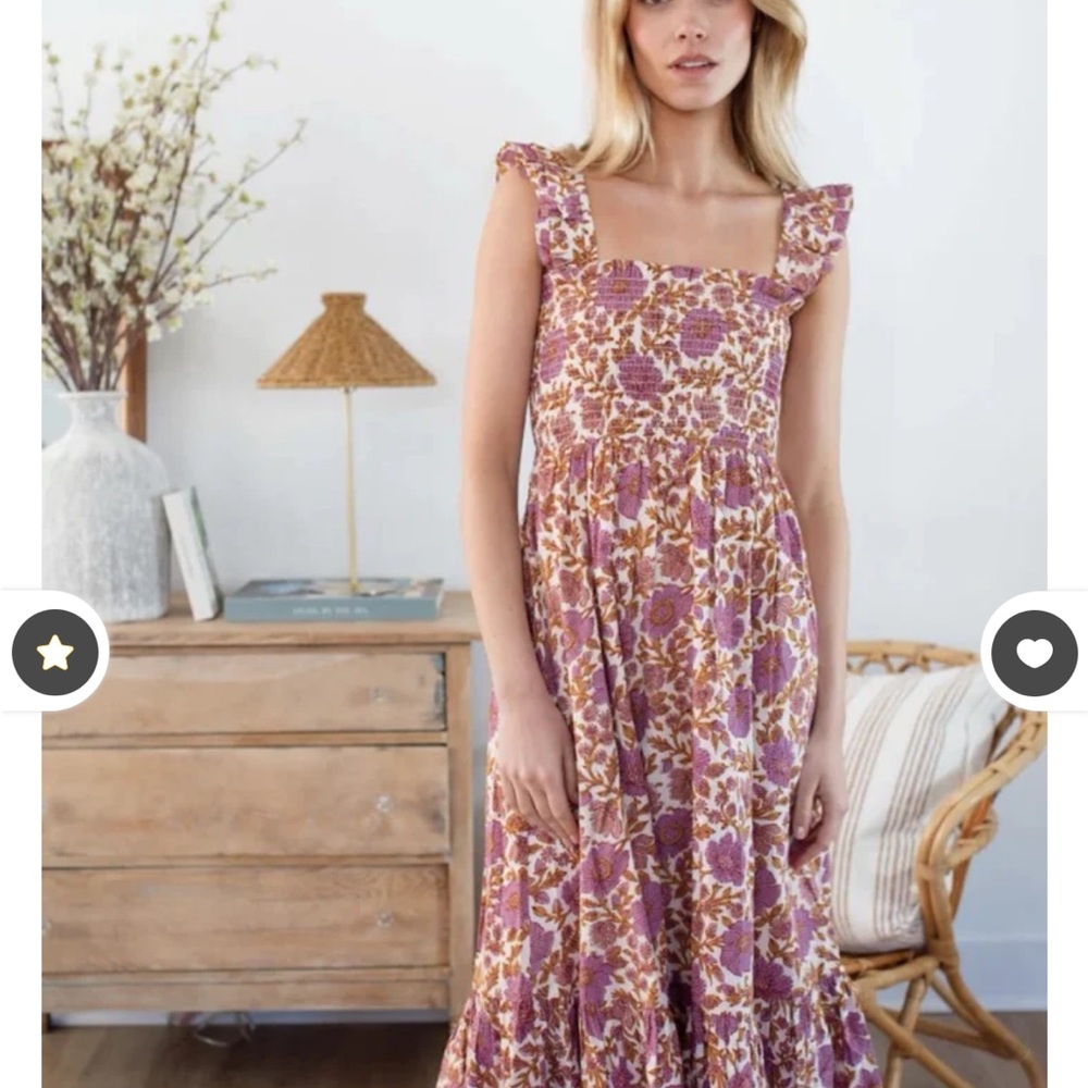 SASCO DRESS IN LILAC ORSAY FLORAL BY MAREA – SMOCKED & FLOWY MIDI DRESS small